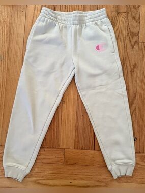 Champion Kids light beige Sweatpants with Pink Logo
